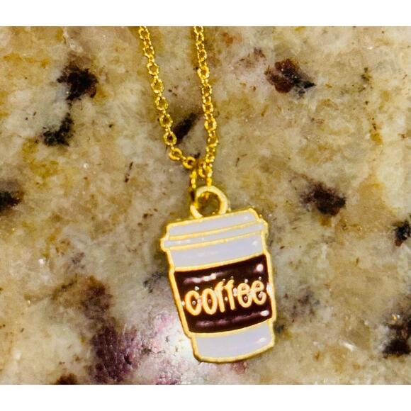 Gold Plated Coffee Charm Necklace and Gold Plated Red Wine Charm Necklace - Picture 2 of 8